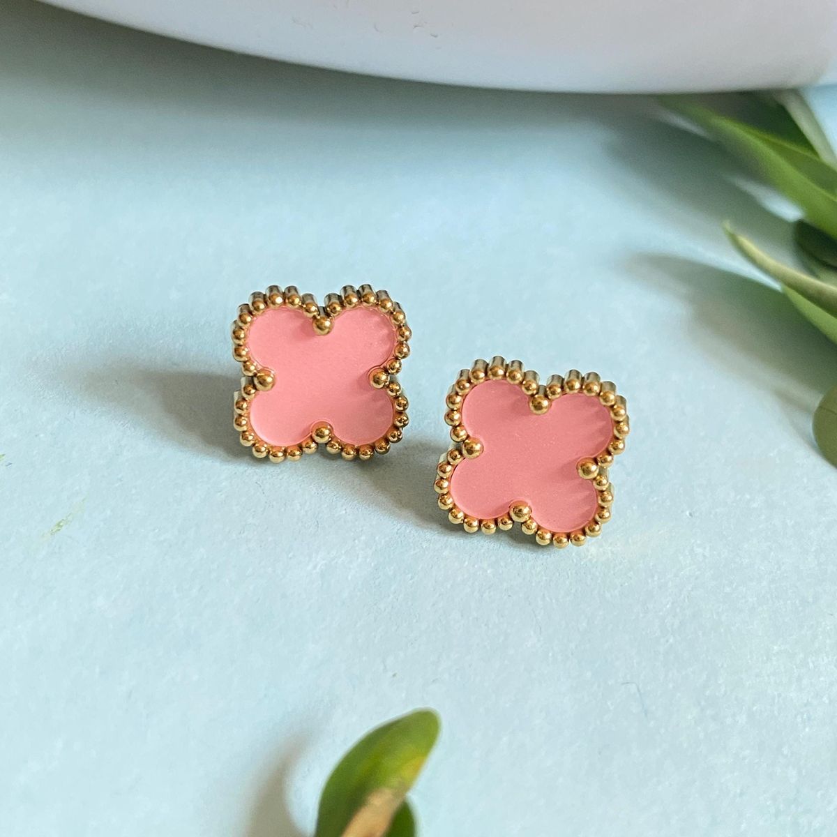 Pink Clover necklace and earring set