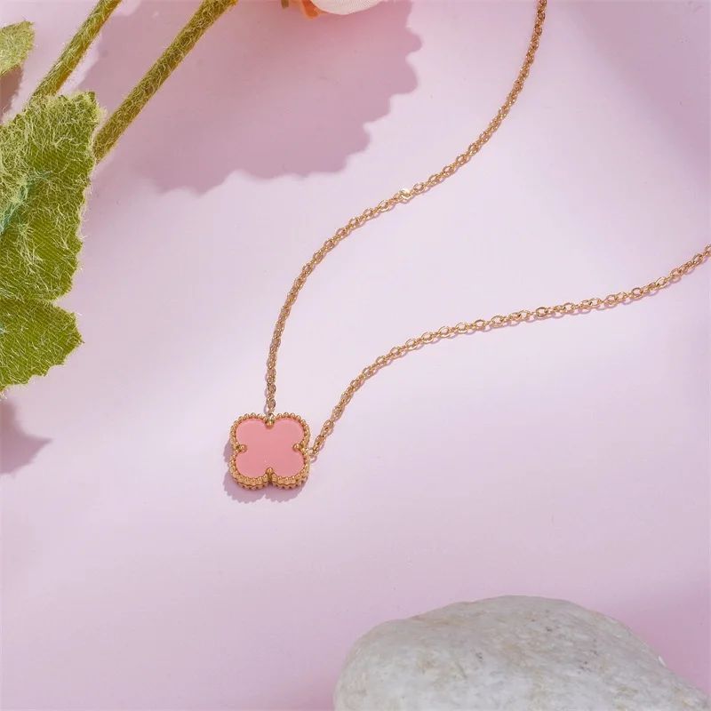 Pink Clover necklace and earring set