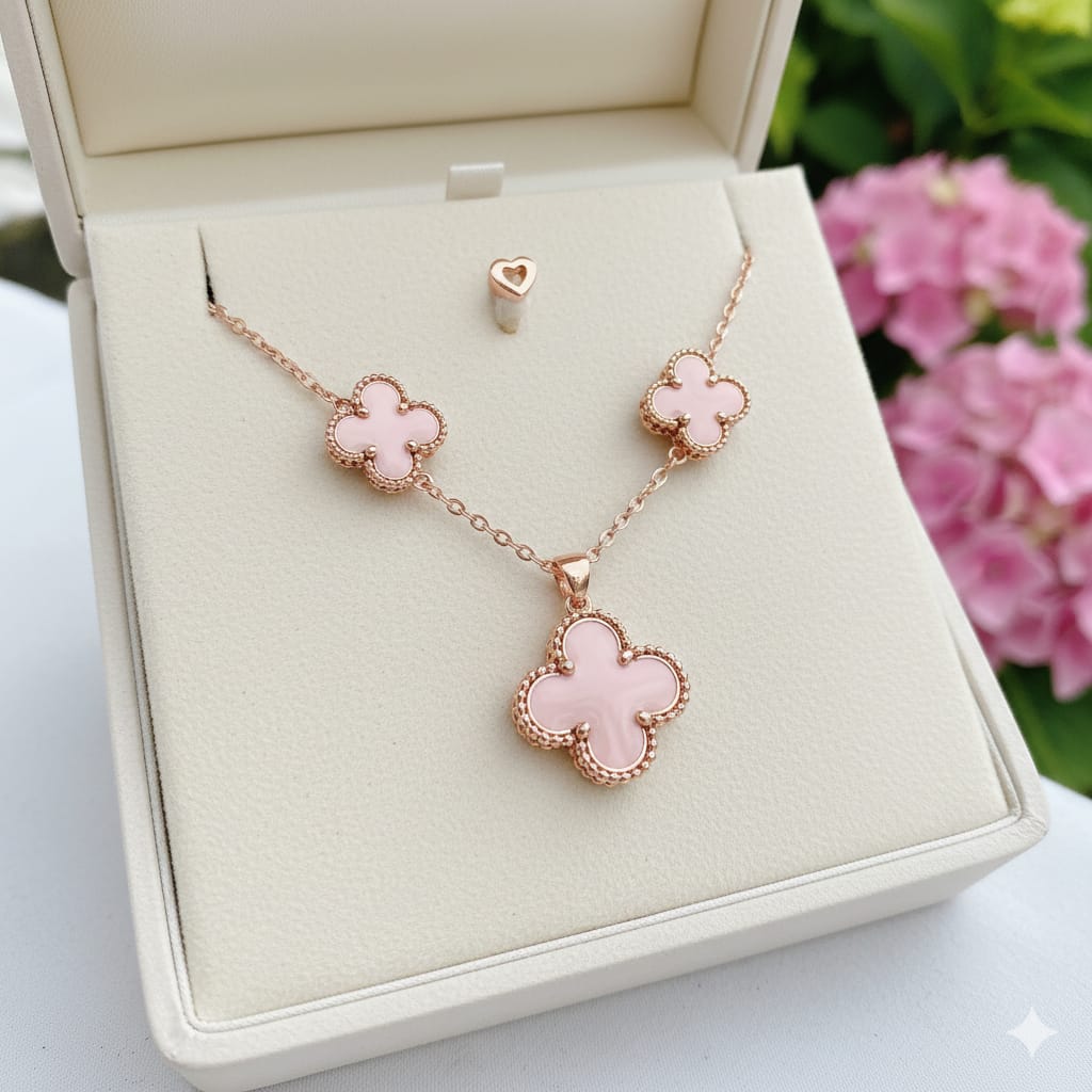 Pink Clover necklace and earring set